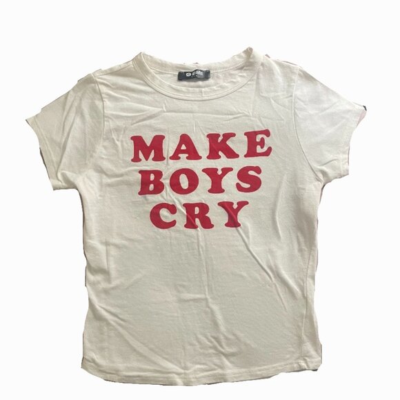 White "Make Boys Cry" Baby Tee - Picture 1 of 1